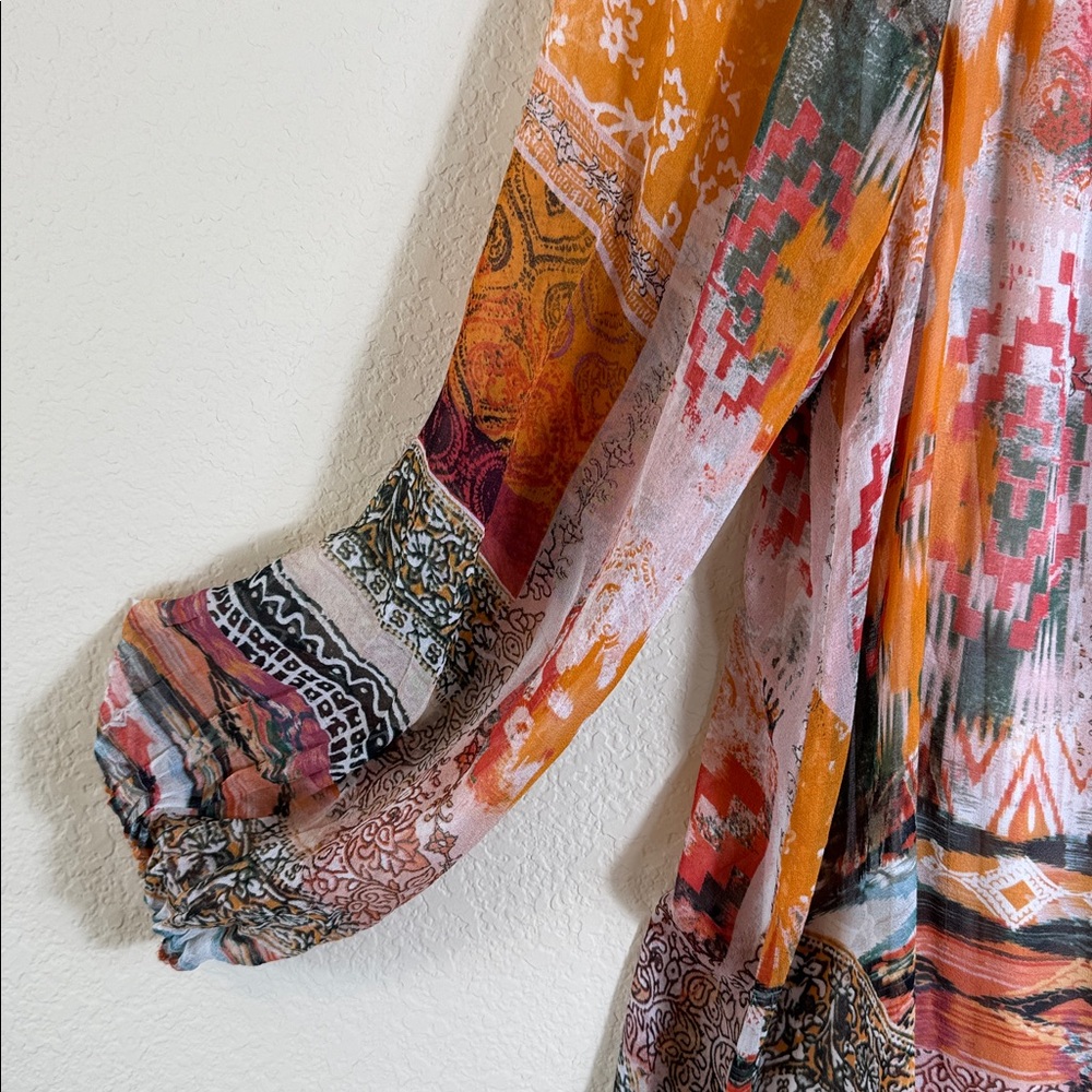 Lavender Brown Patchwork Silk Boho Off-Shoulder M… - image 5